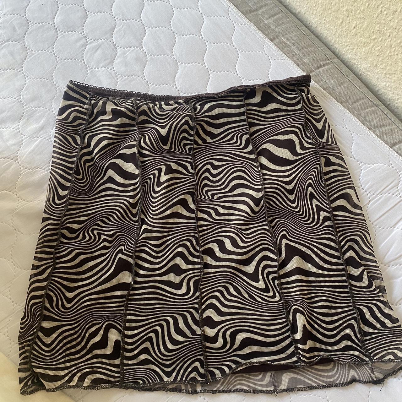 Zebra print mesh mini skirt, brown / white colour,... - Depop