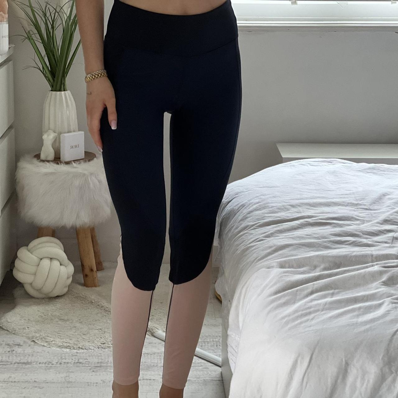 H&M sports leggings gym leggings Dark navy and pink - Depop