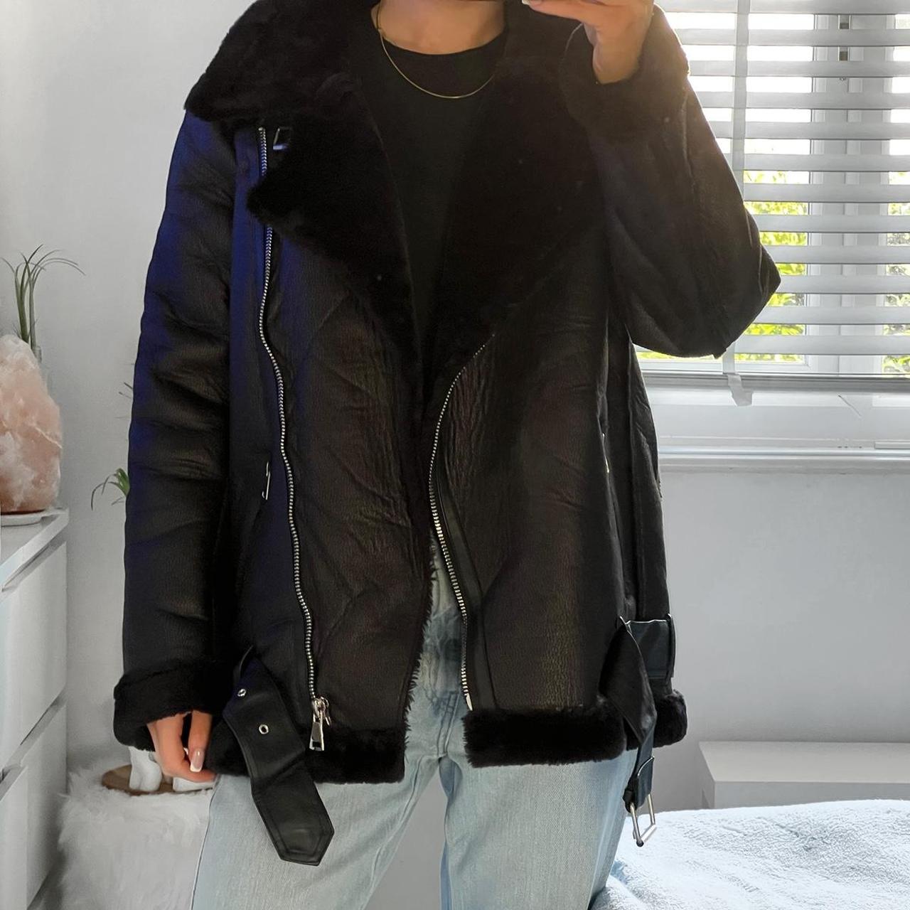 Black oversized pu aviator best sale