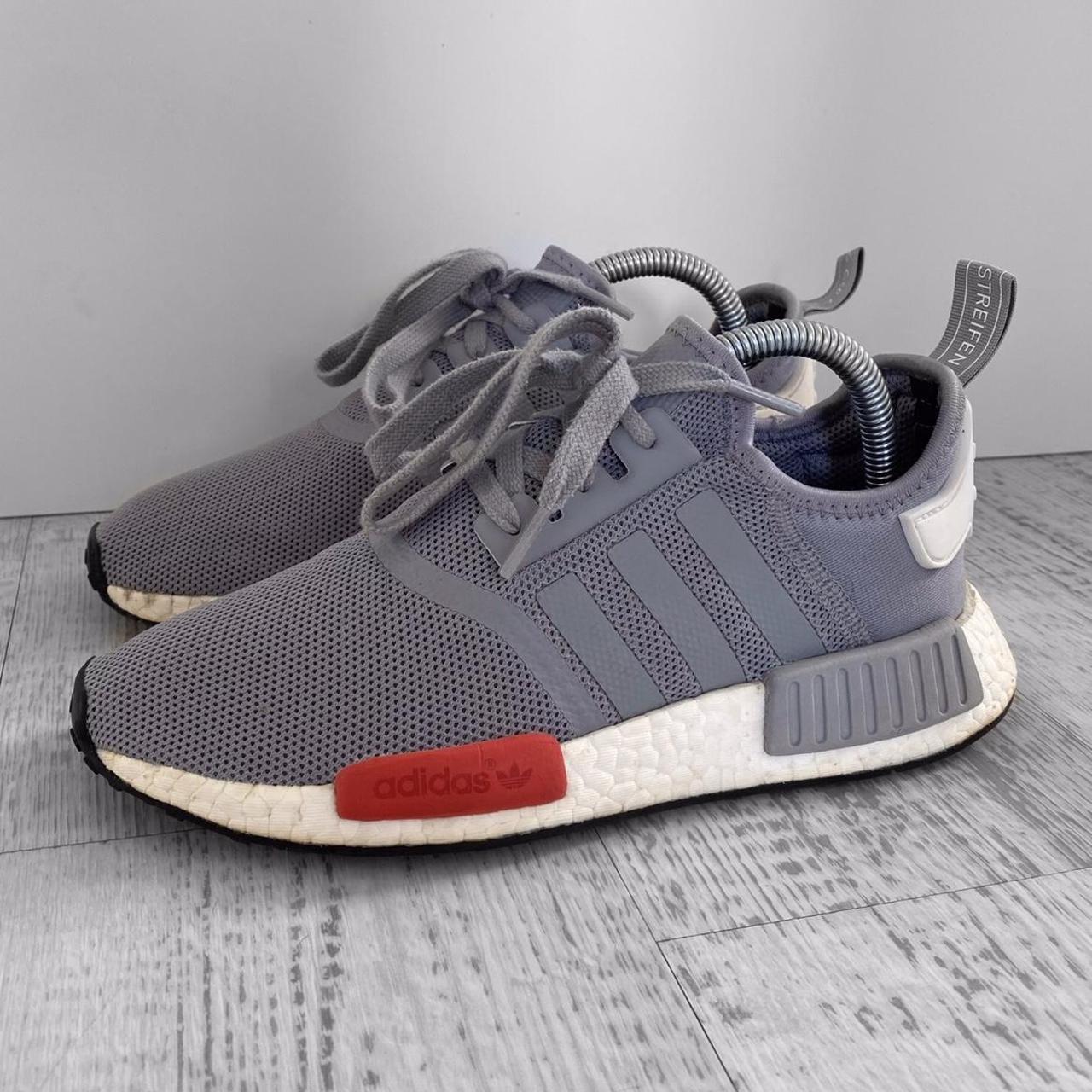 Adidas grey nmds trainers Red detailing Size 6 Worn. Depop