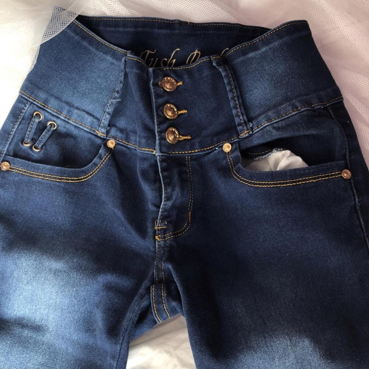 Blue high waisted tush push jeans Size 5 in women’s.... - Depop