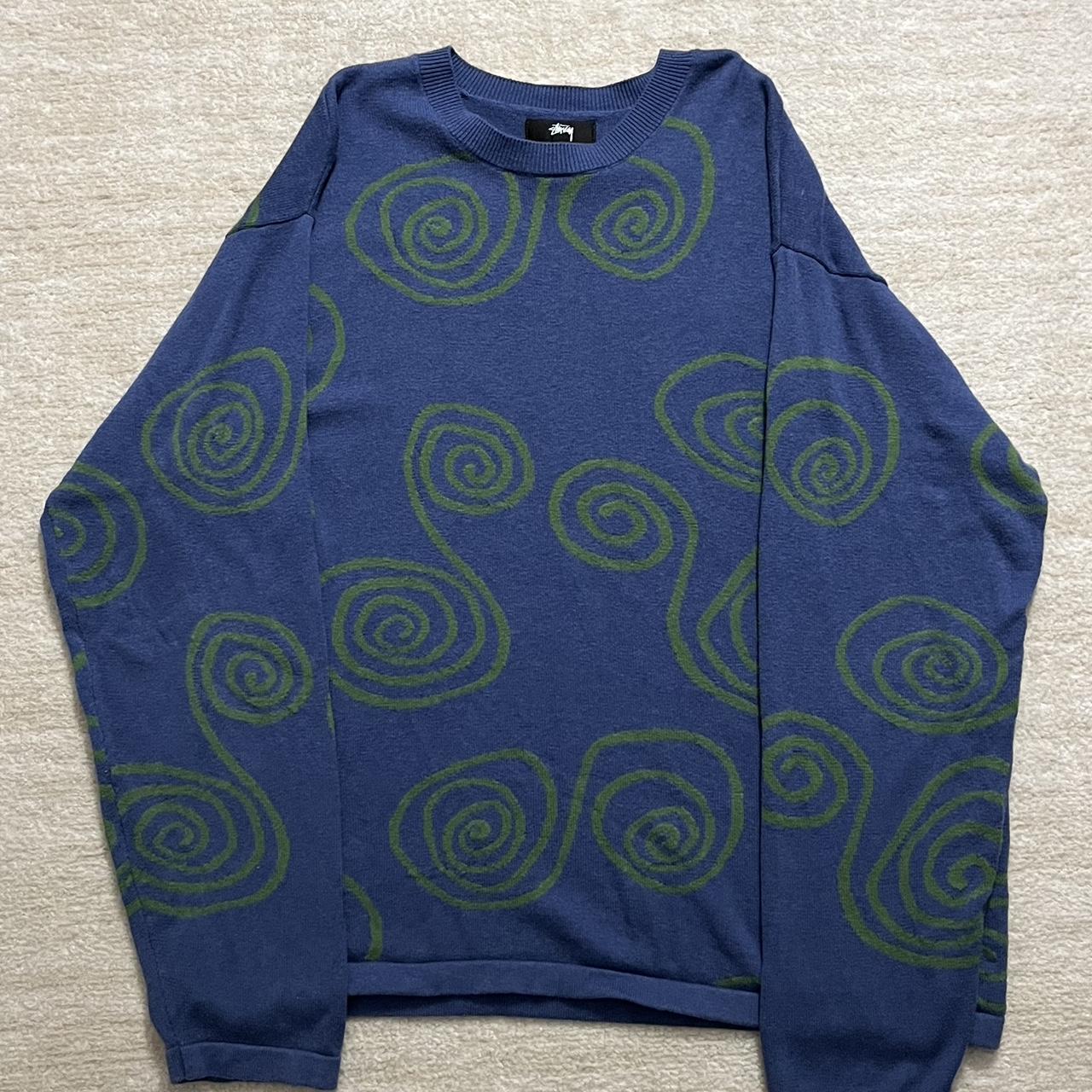 Medium Blue Stüssy Knitted Sweater Bought From... - Depop