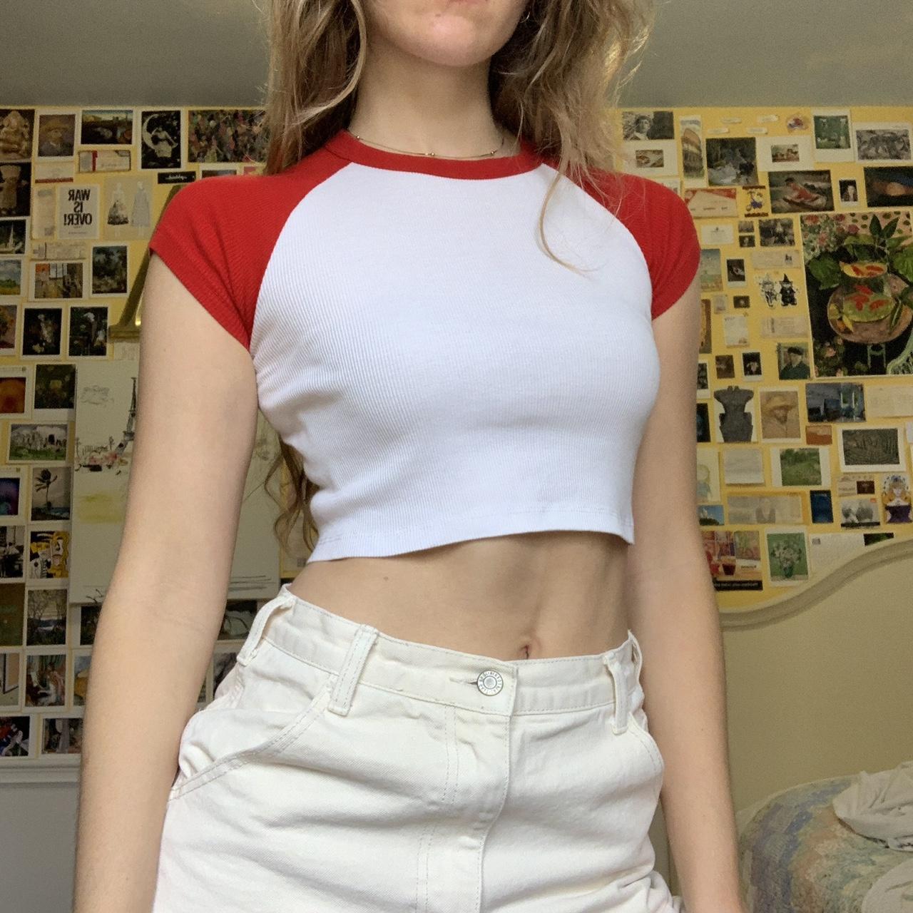 brandy melville john galt red cap sleeve crop top /... - Depop