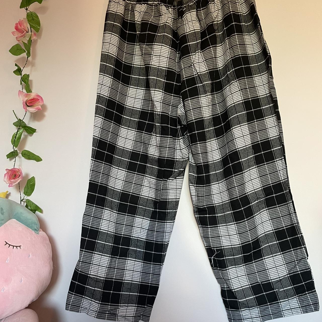 Black and white tartan straight pants with... - Depop