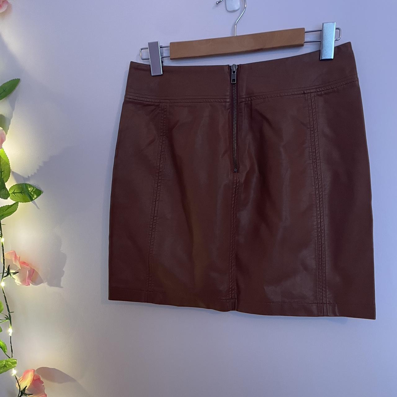 Brown faux leather mini skirt Size S | Depop