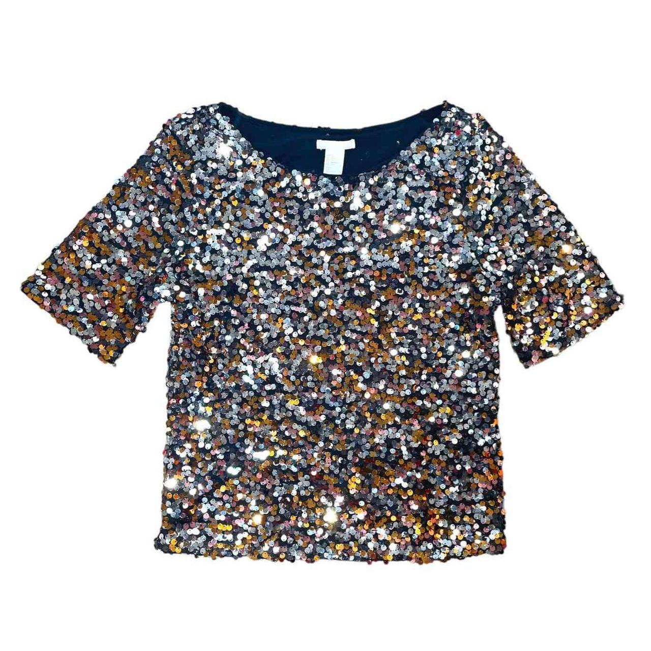 H & M sparkle sequin short sleeved top blouse size... - Depop