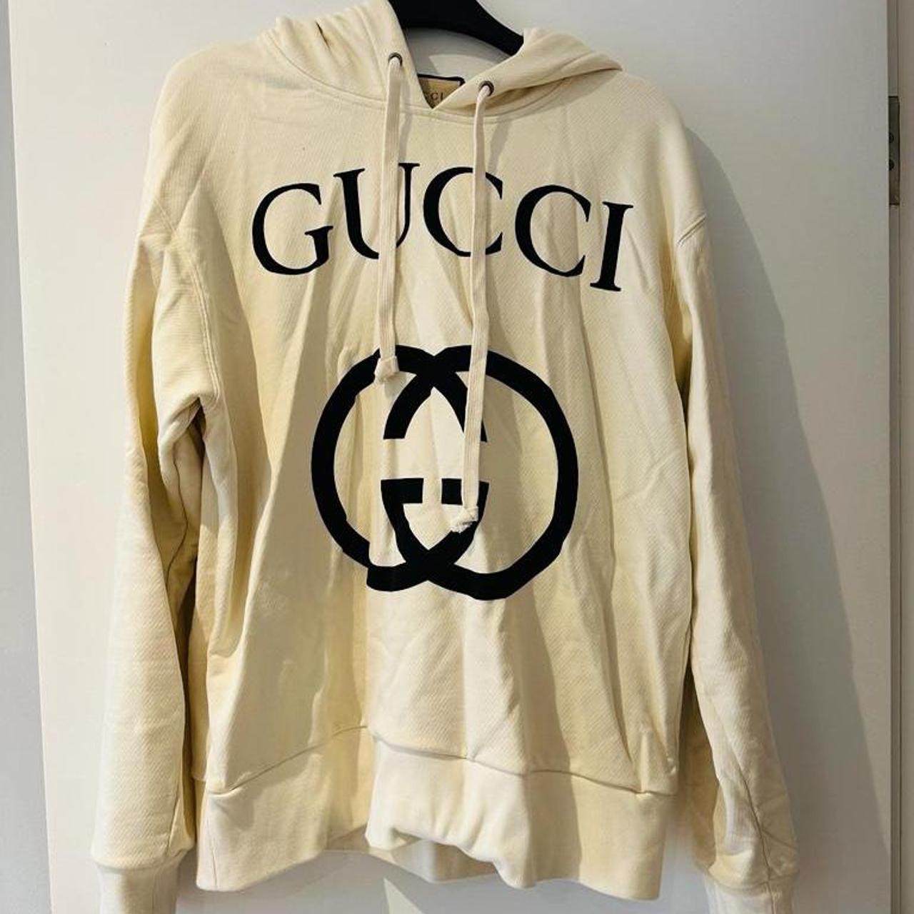 Gucci Men's Cream and Black Hoodie Depop
