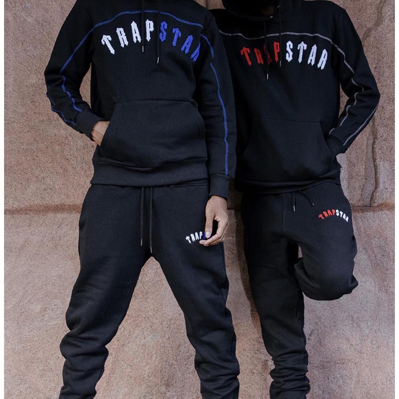 Trapstar Men's Black and Red Hoodie Depop