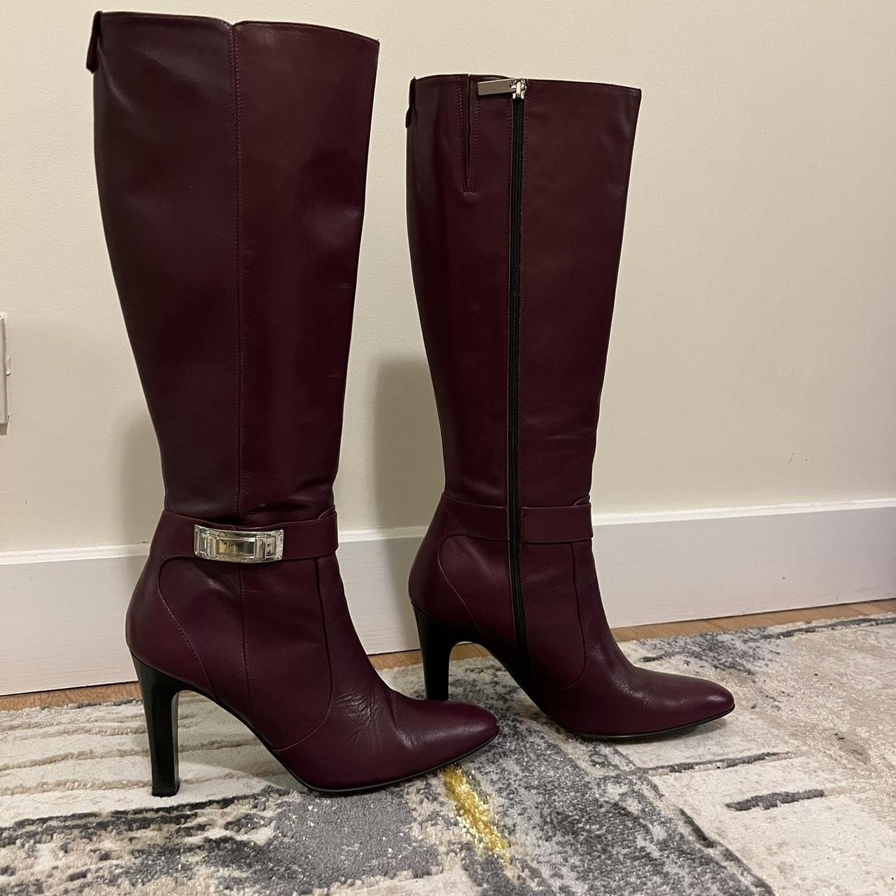 Karen Millen genuine leather knee high burgundy... - Depop