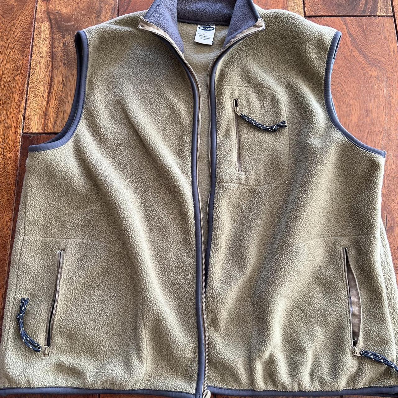 Olive green Old navy fleece vest. Size: kids XL... - Depop