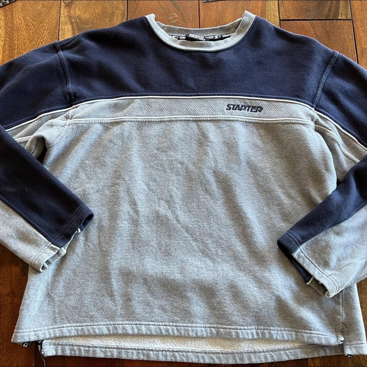 Grey and Navy blue crewneck. Size Large (fits... - Depop