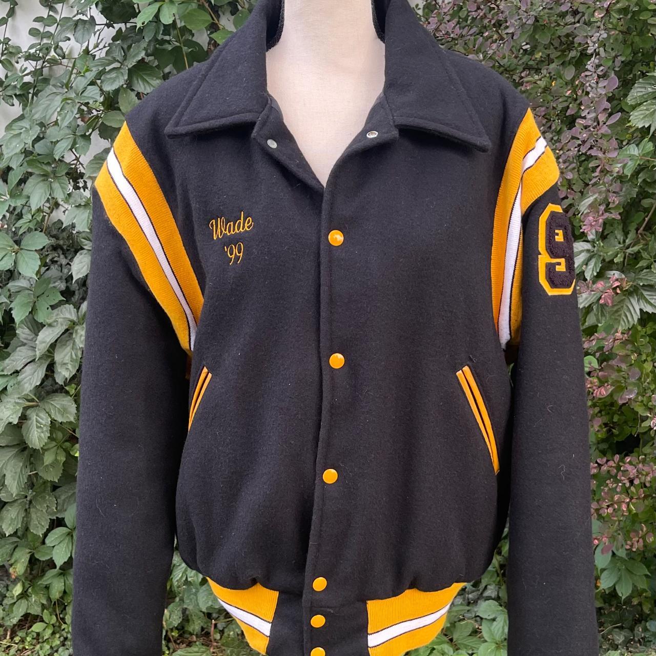 Mens Black and Yellow Letterman Jacket - Classic Varsity Style