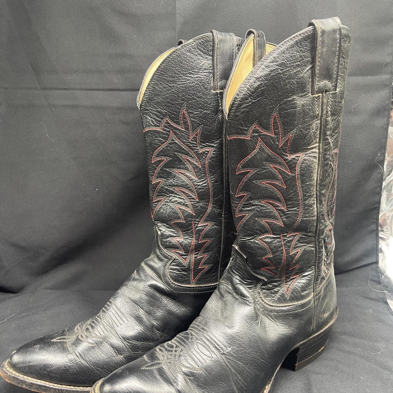 Vintage Justin Men's Black Leather Western Cowboy... - Depop