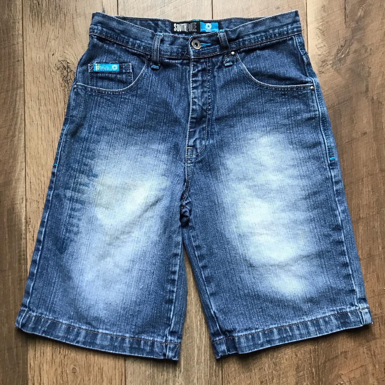 Y2k southpole jorts with faded design Some super... - Depop
