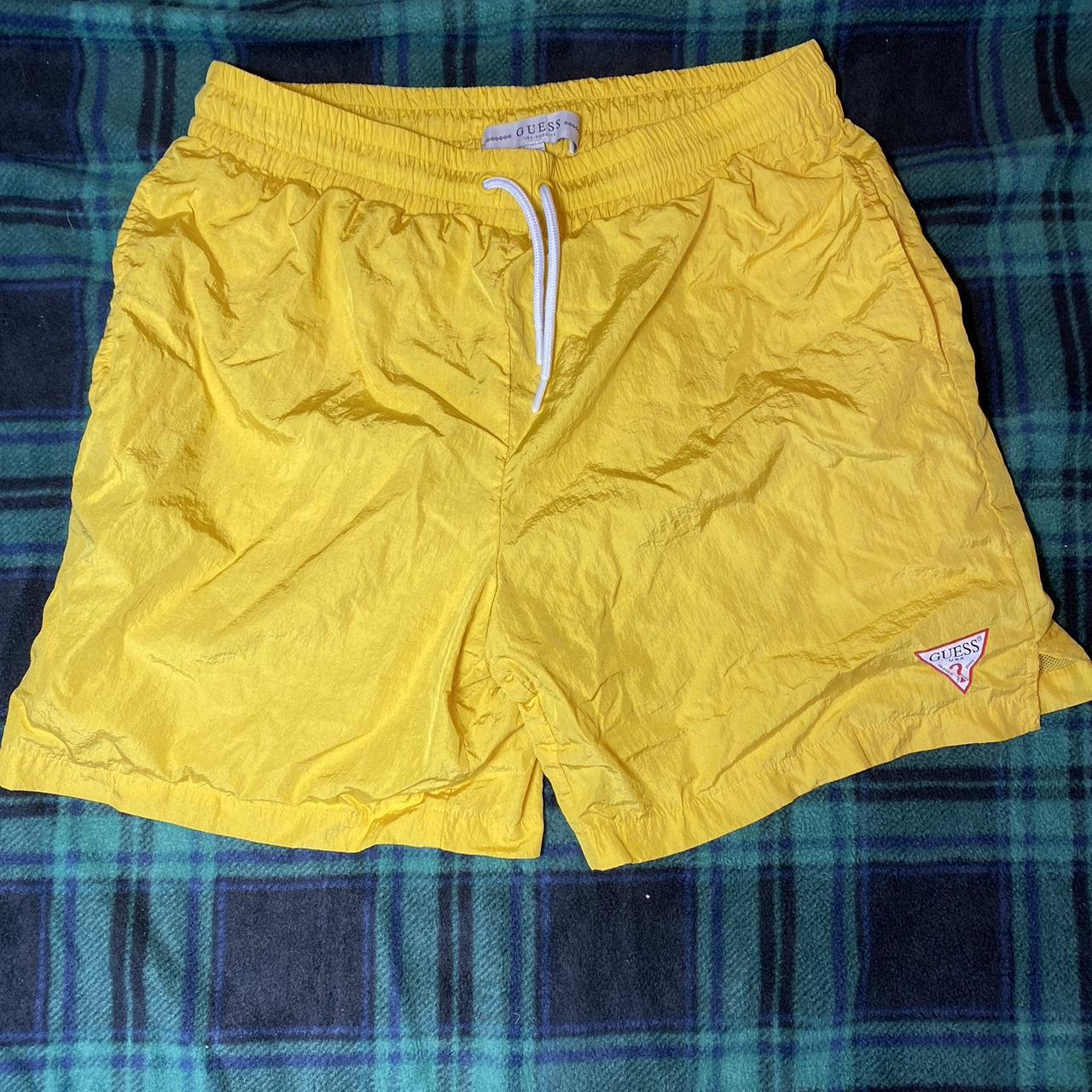 Guess Men's Yellow and White Swimbriefsshorts Depop