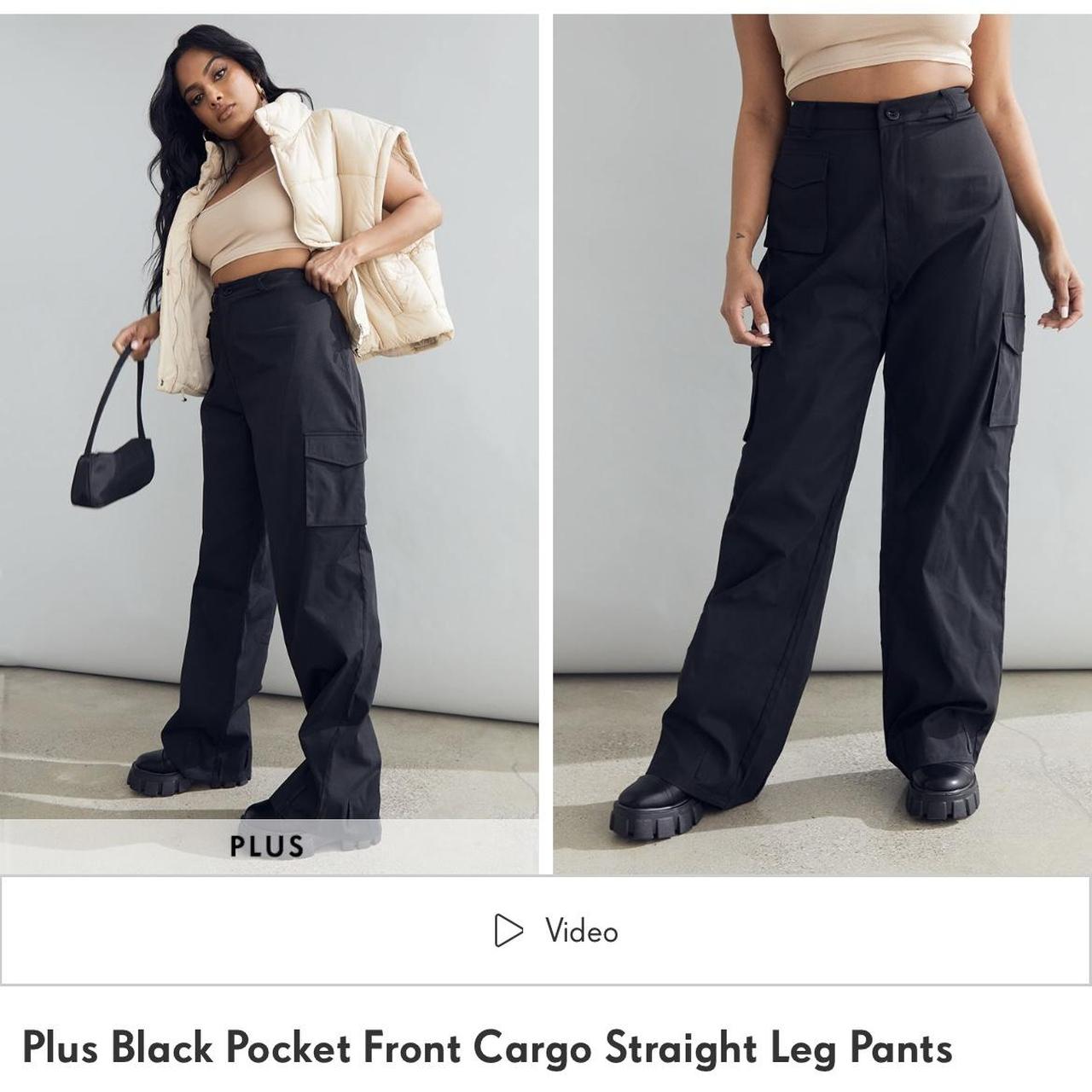 Plus Black Pocket Front Cargo Straight Leg Pants