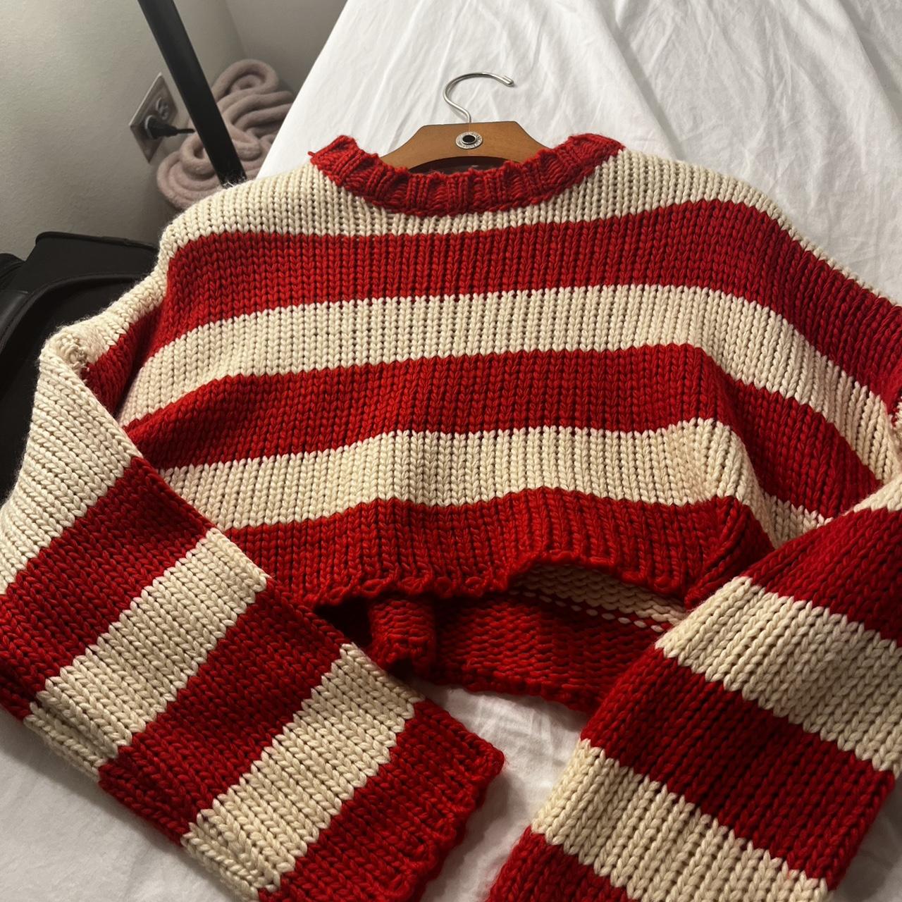 Edikted Women's Red and White Jumper | Depop