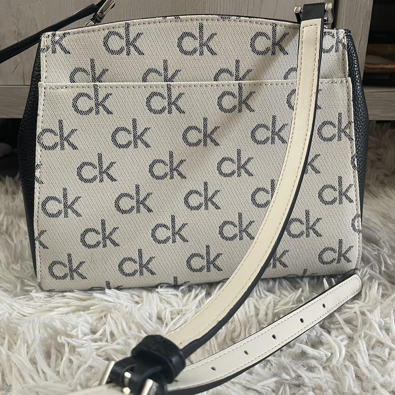White and brown crossbody Calvin Klein bag. Has CK - Depop