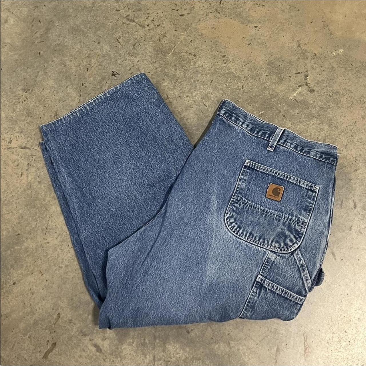 Vintage Carhartt Jeans Men's 44x30 Denim Light Wash... - Depop