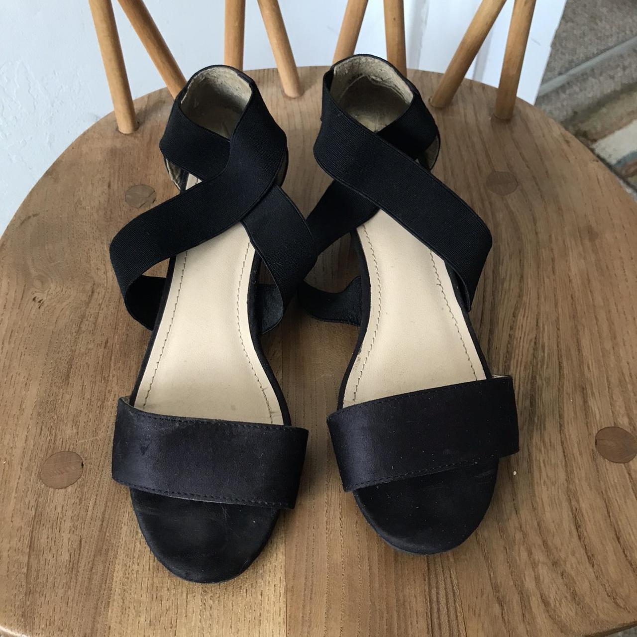 H&M wedge heeled shoes. Black suede with elastic... - Depop