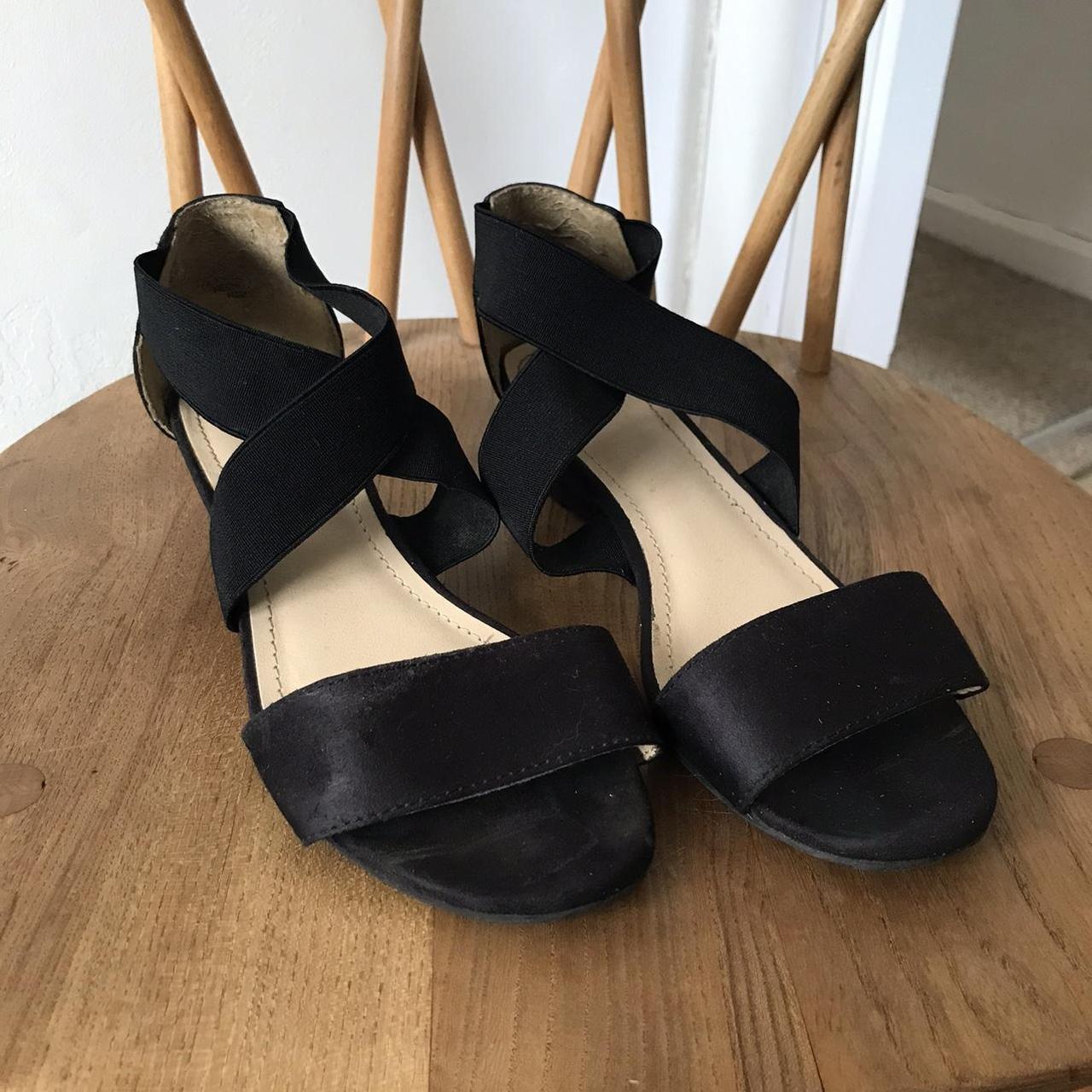 H&M wedge heeled shoes. Black suede with elastic... - Depop