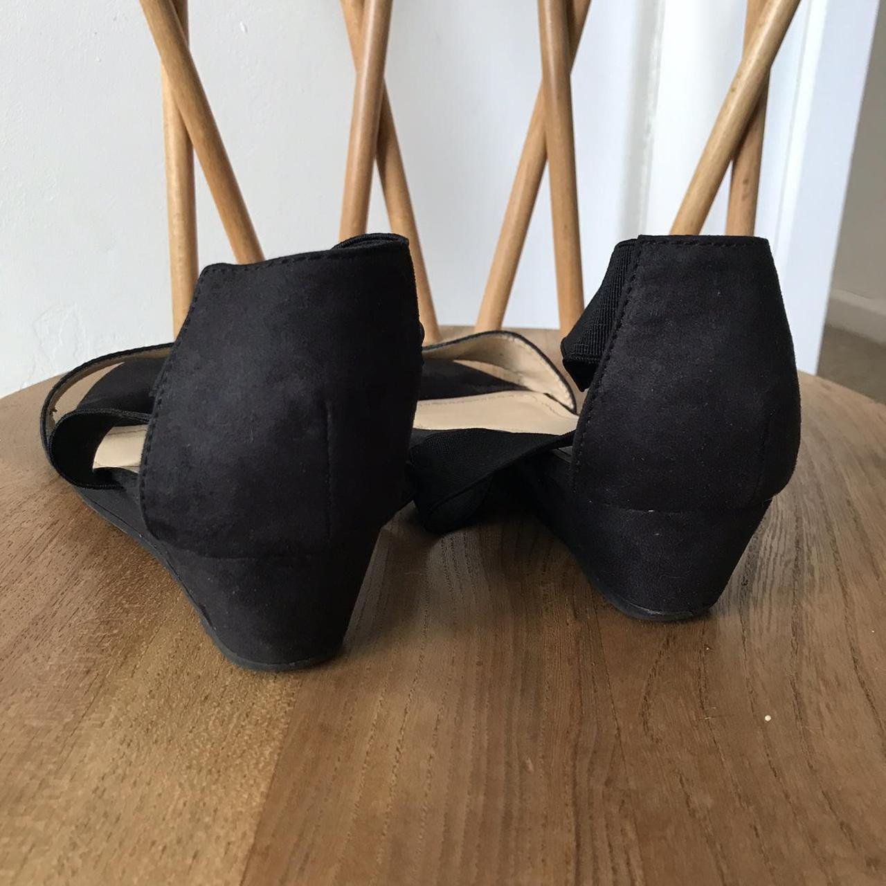 H&M wedge heeled shoes. Black suede with elastic... - Depop