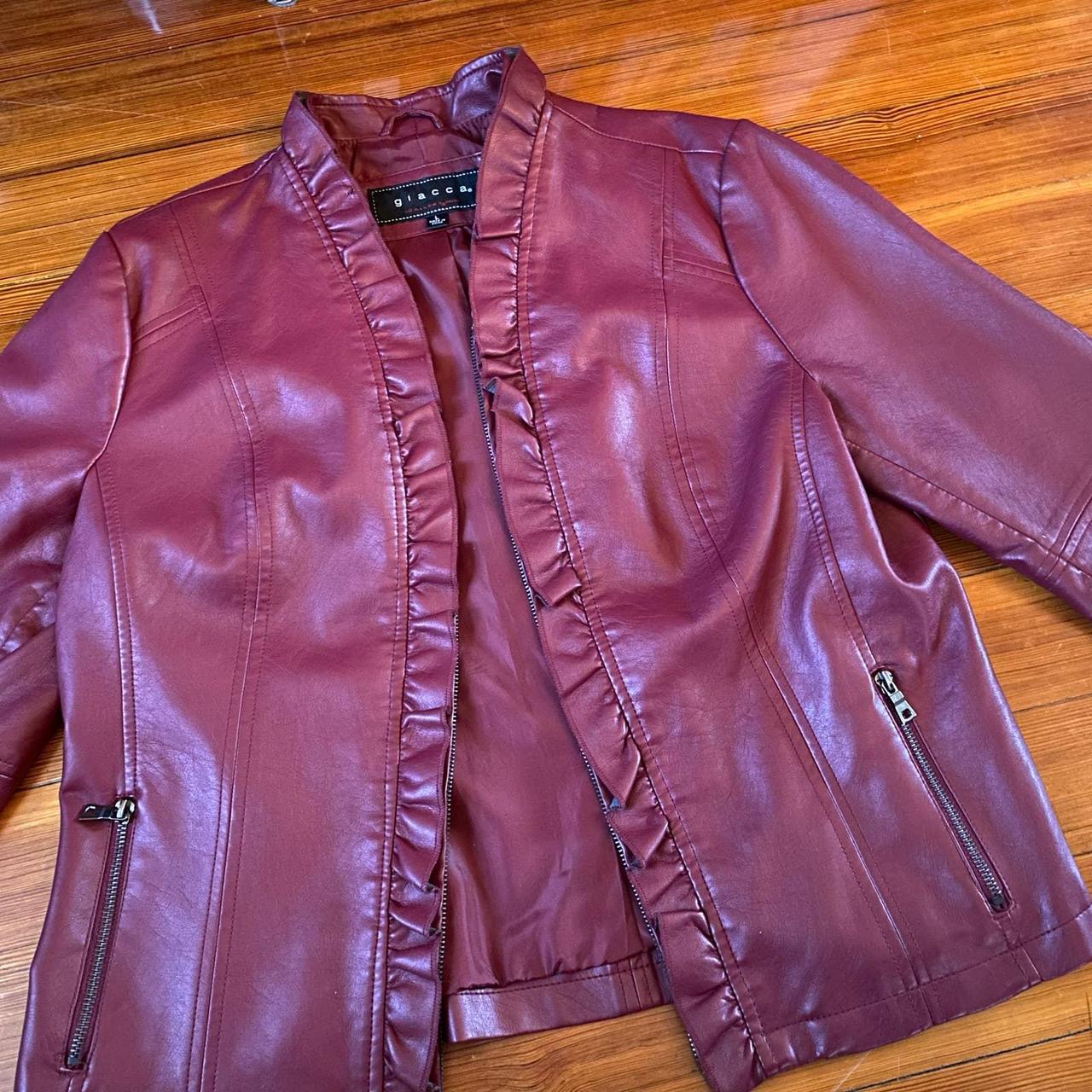 Red wine leather jacket 90s y2k Vtg Giacca brand,... Depop