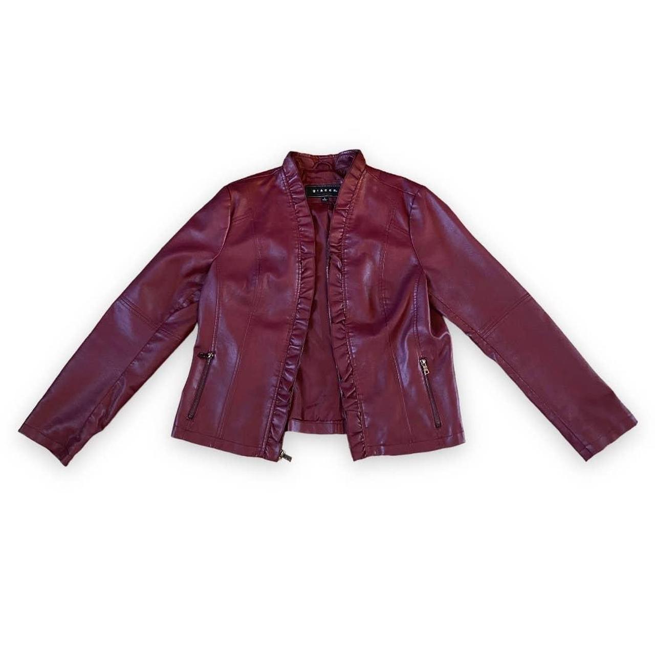 Red wine leather jacket 90s y2k Vtg Giacca brand,... Depop