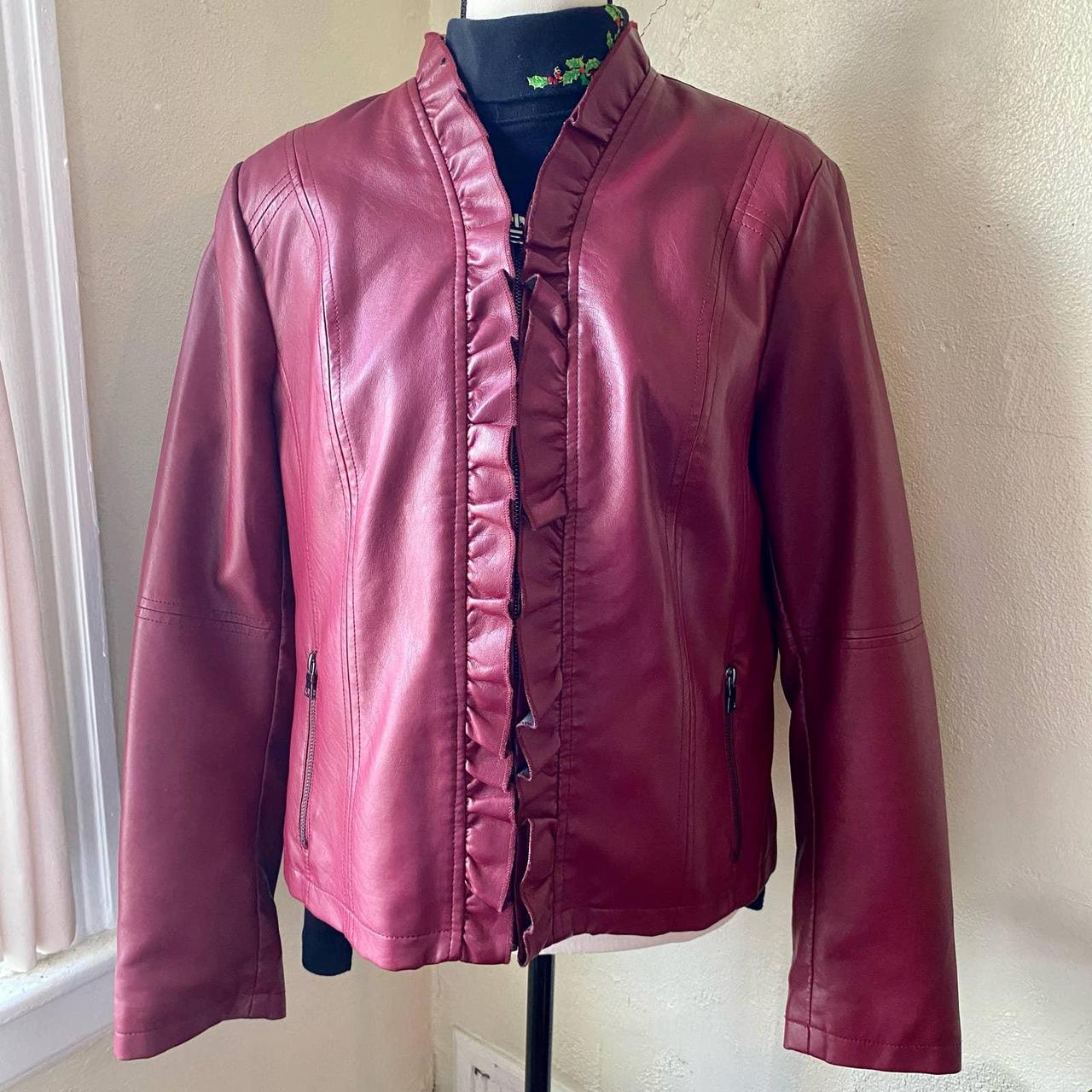 Red wine leather jacket 90s y2k Vtg Giacca brand,... - Depop