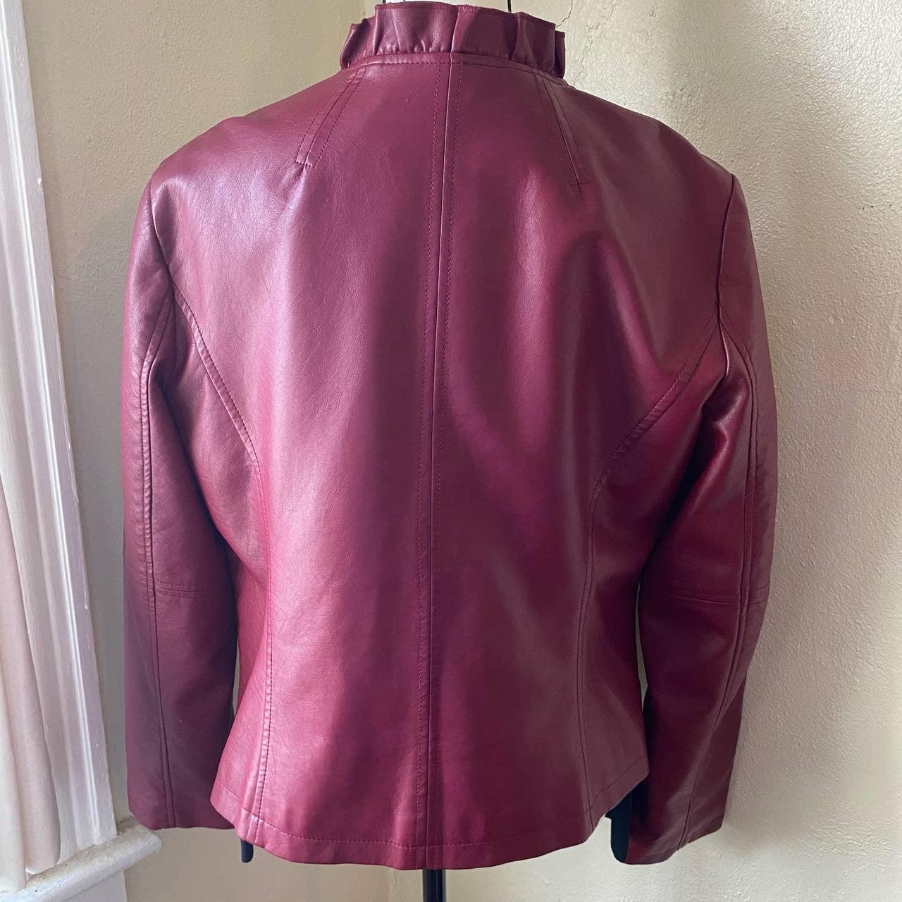 Red wine leather jacket 90s y2k Vtg Giacca brand,... Depop