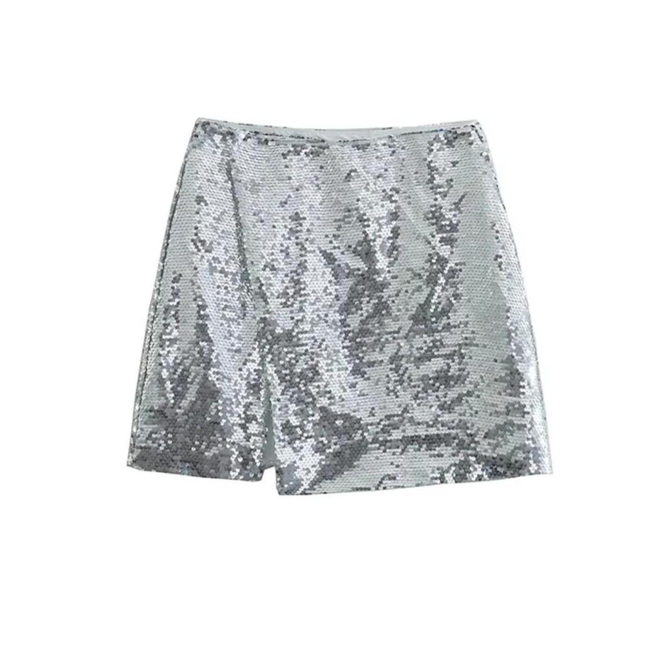 Sequined high waist split mini a line skirt... - Depop