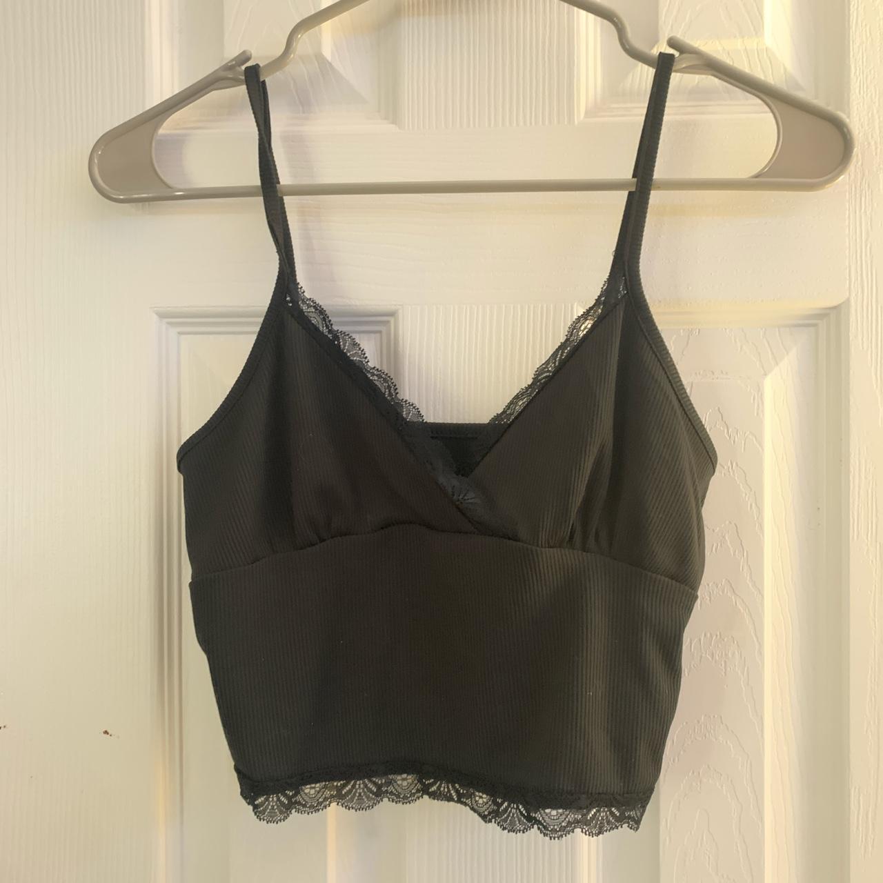 Lace Trim Crop Black Tank Top, cute lacy black tank