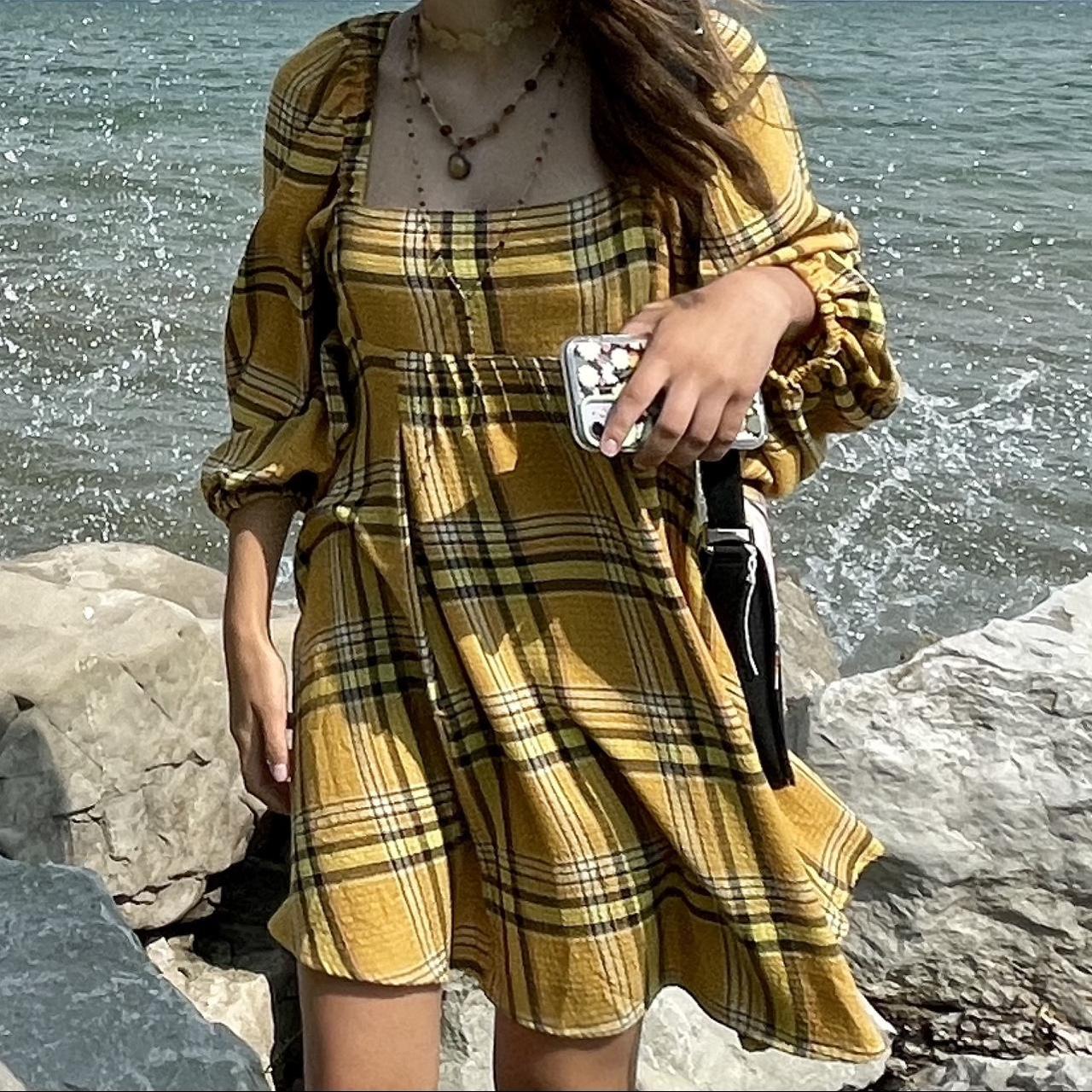 Urban Outfitters yellow plaid baby doll dress. Xtra