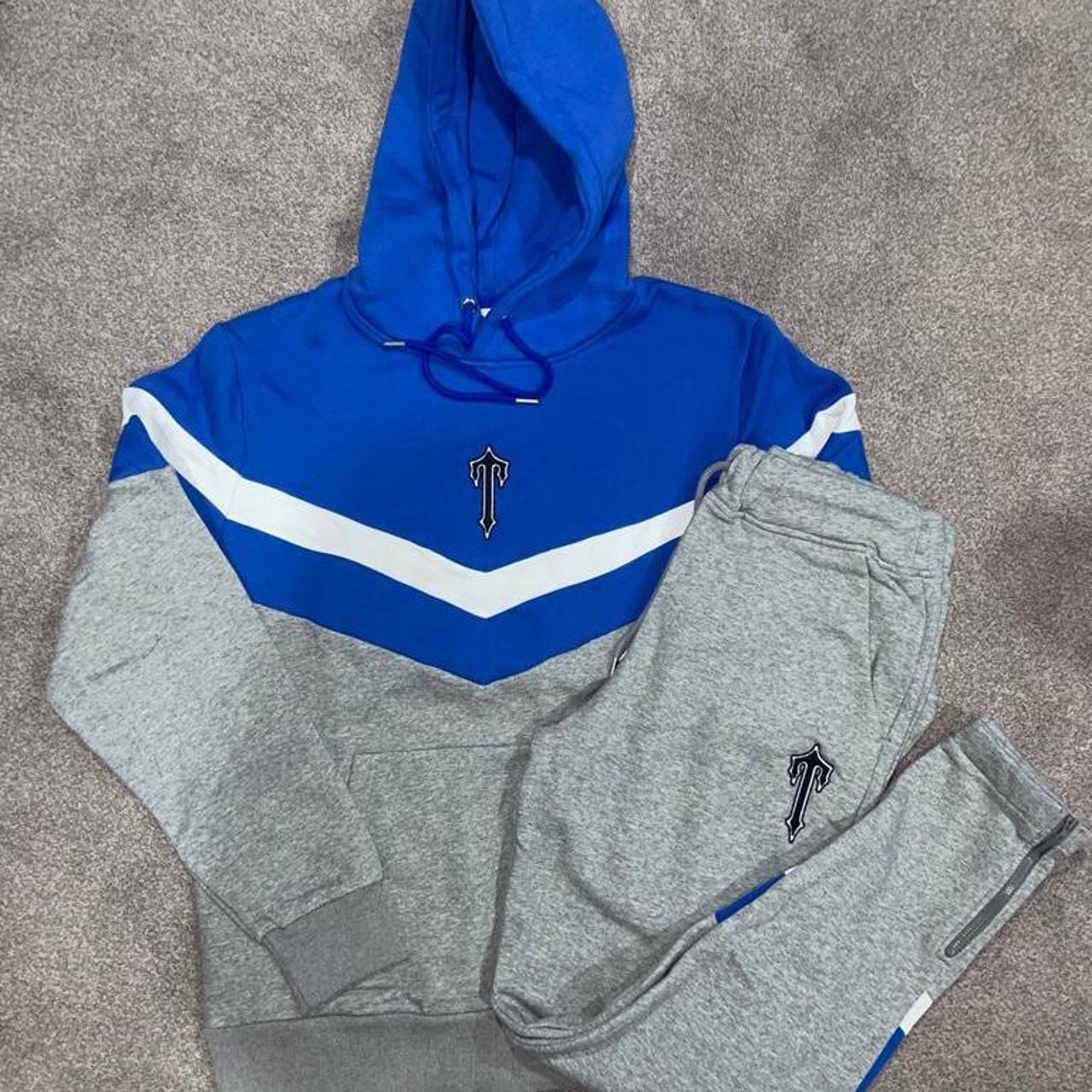 Trapstar Men's Blue and Grey Hoodie Depop
