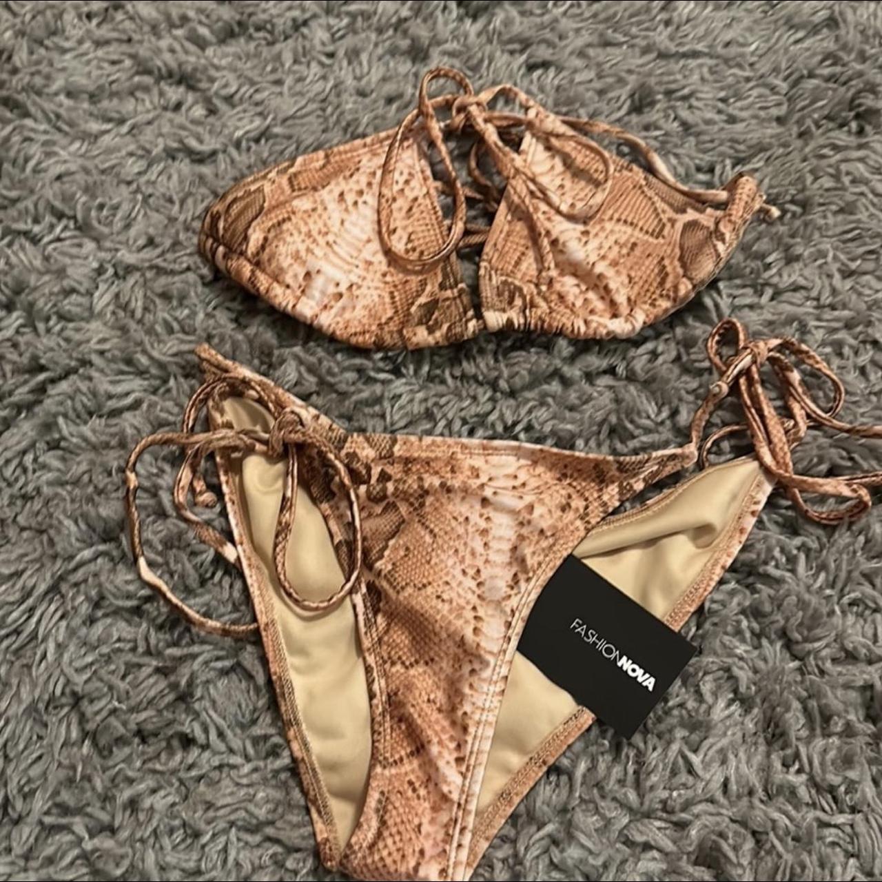 Fashion Nova Women's Cream and Tan Bikinis-and-tankini-sets | Depop