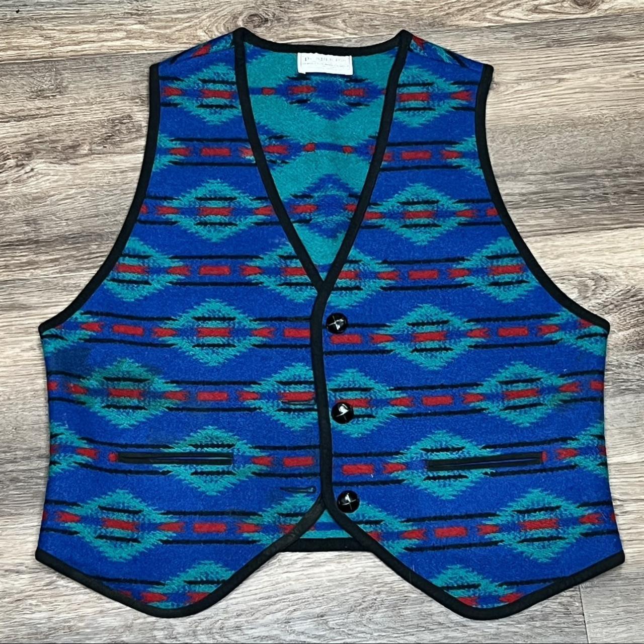 Pendleton Men's Green and Blue Gilet Depop