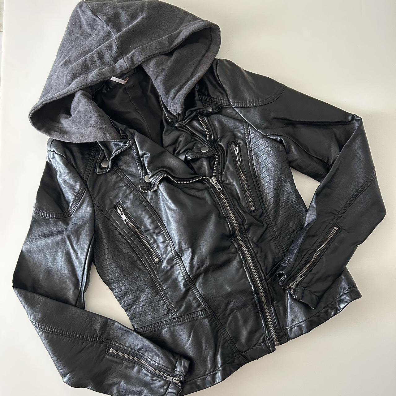 Free people vegan leather hotsell hooded jacket