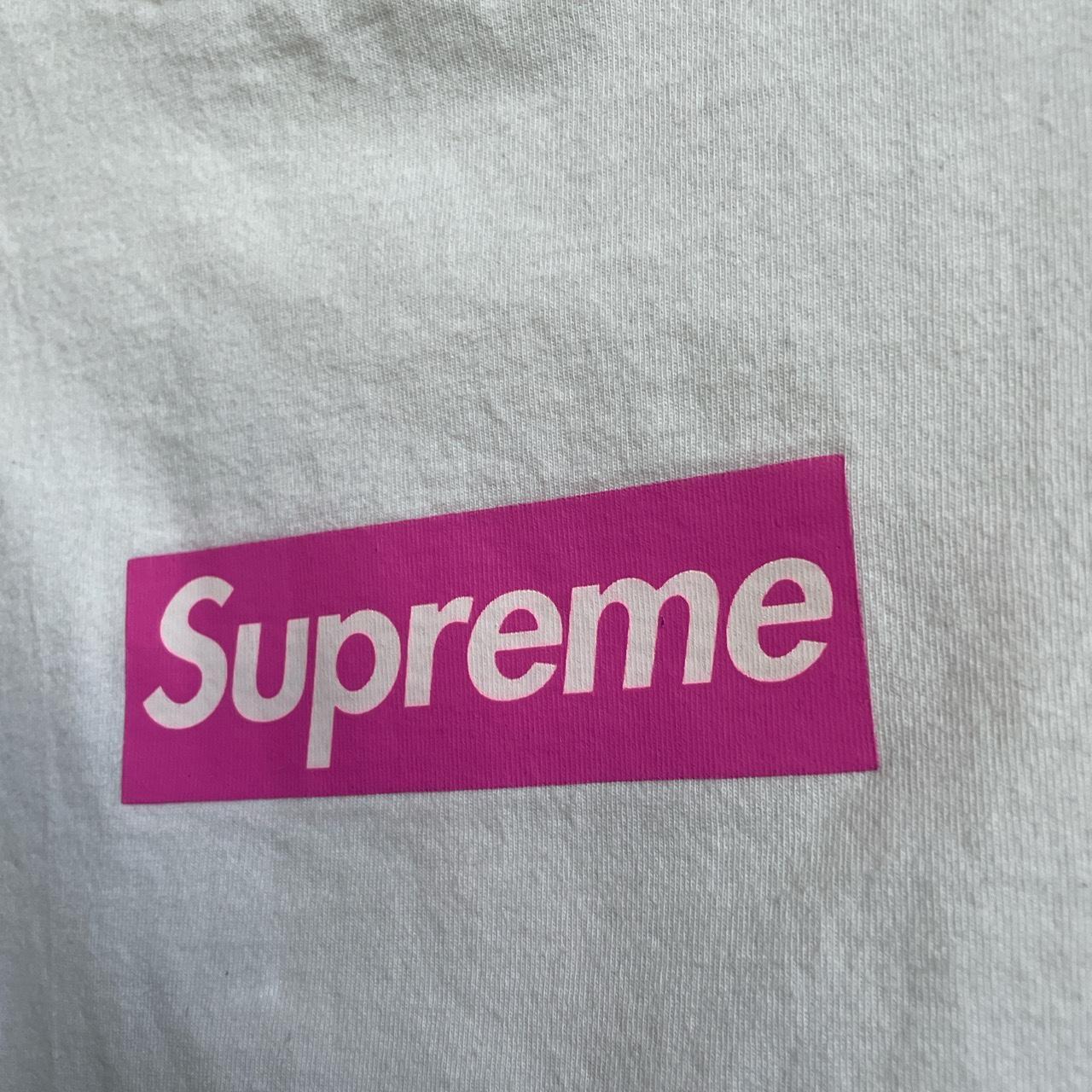 Supreme Pink/white box logo tee Authentic Worn - Depop
