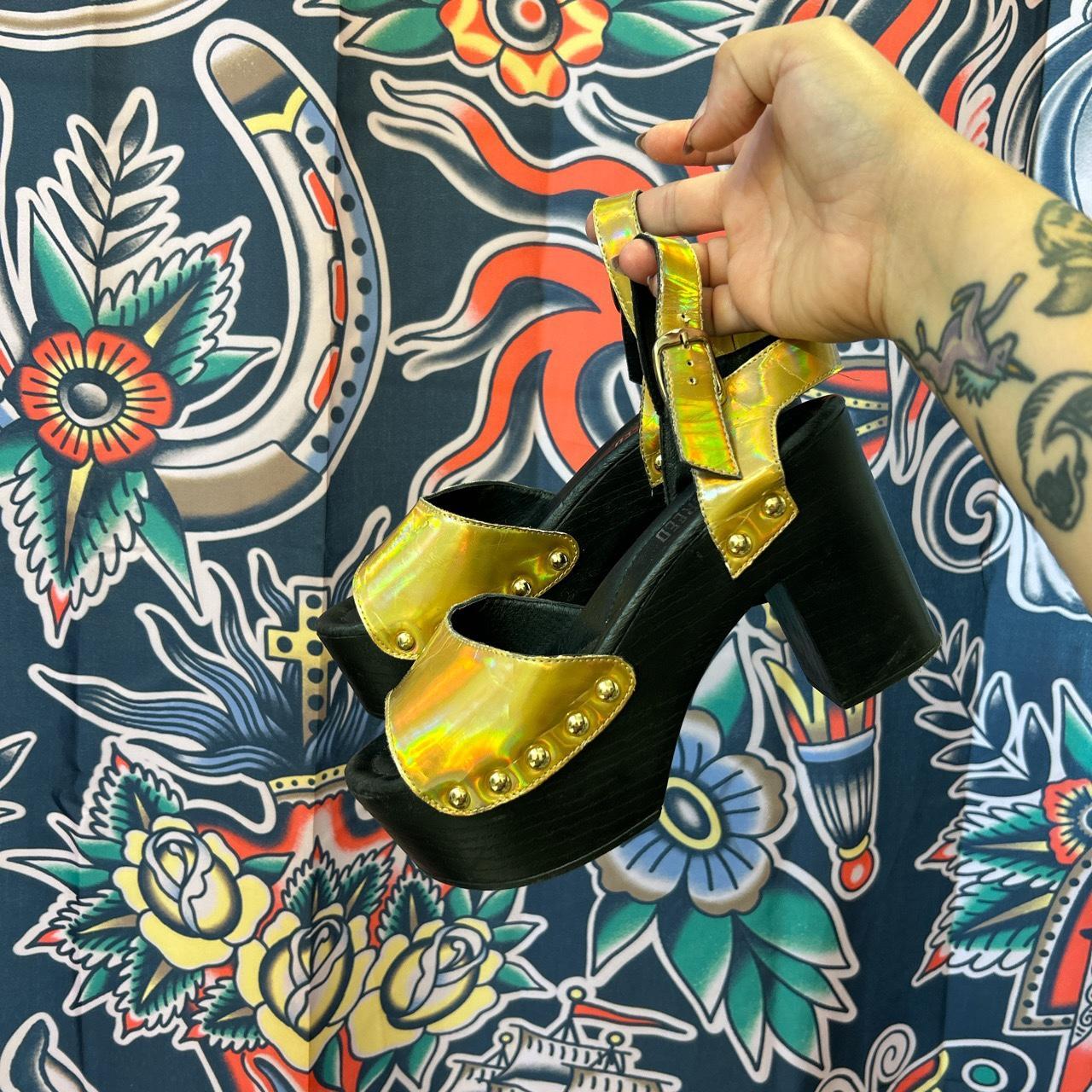metallic platform heels