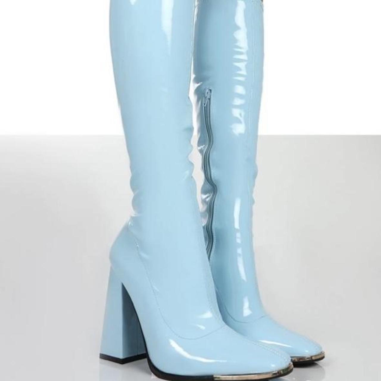 Public Desire Caryn Blue Pu Knee High Heeled Depop