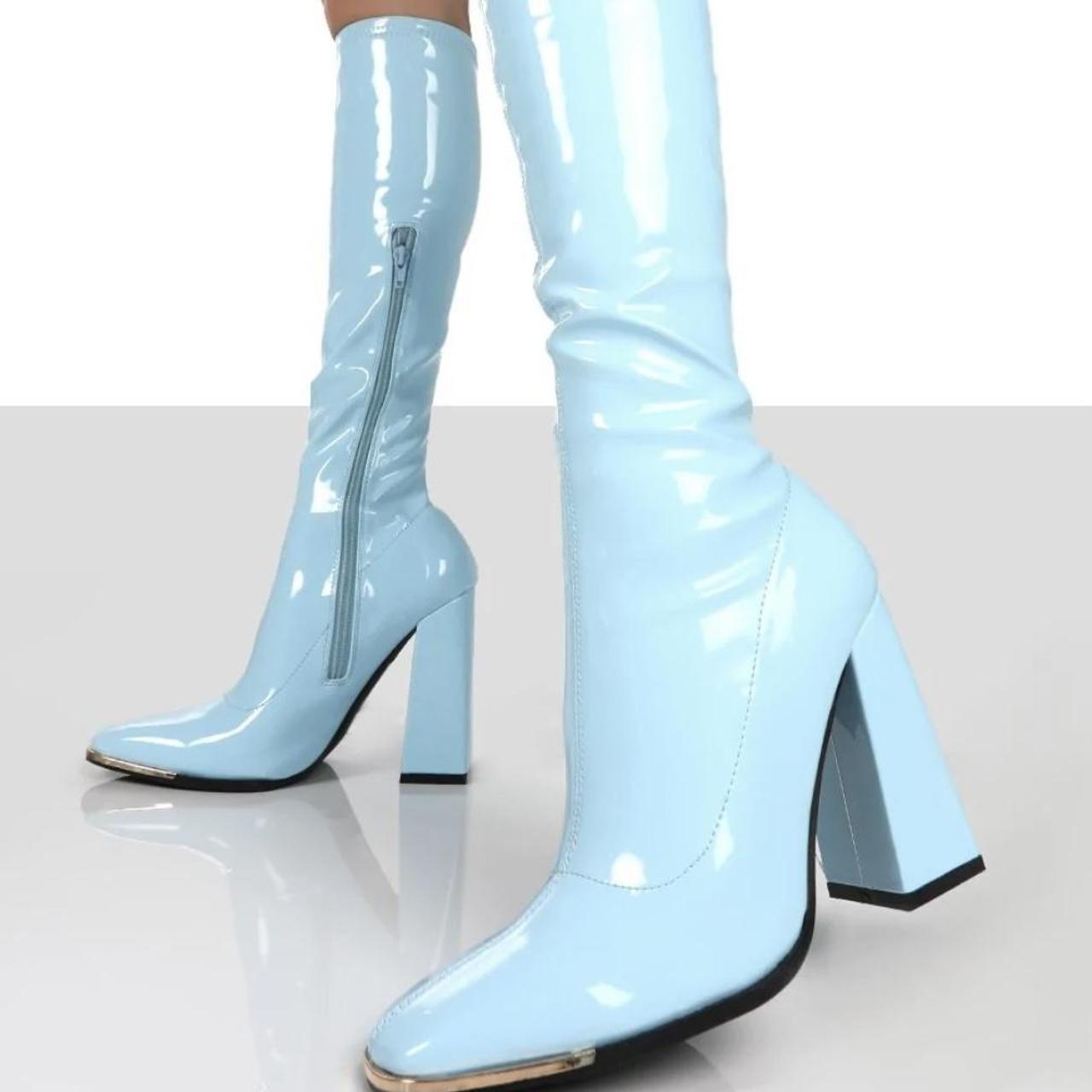 Public Desire Caryn Blue Pu Knee High Heeled