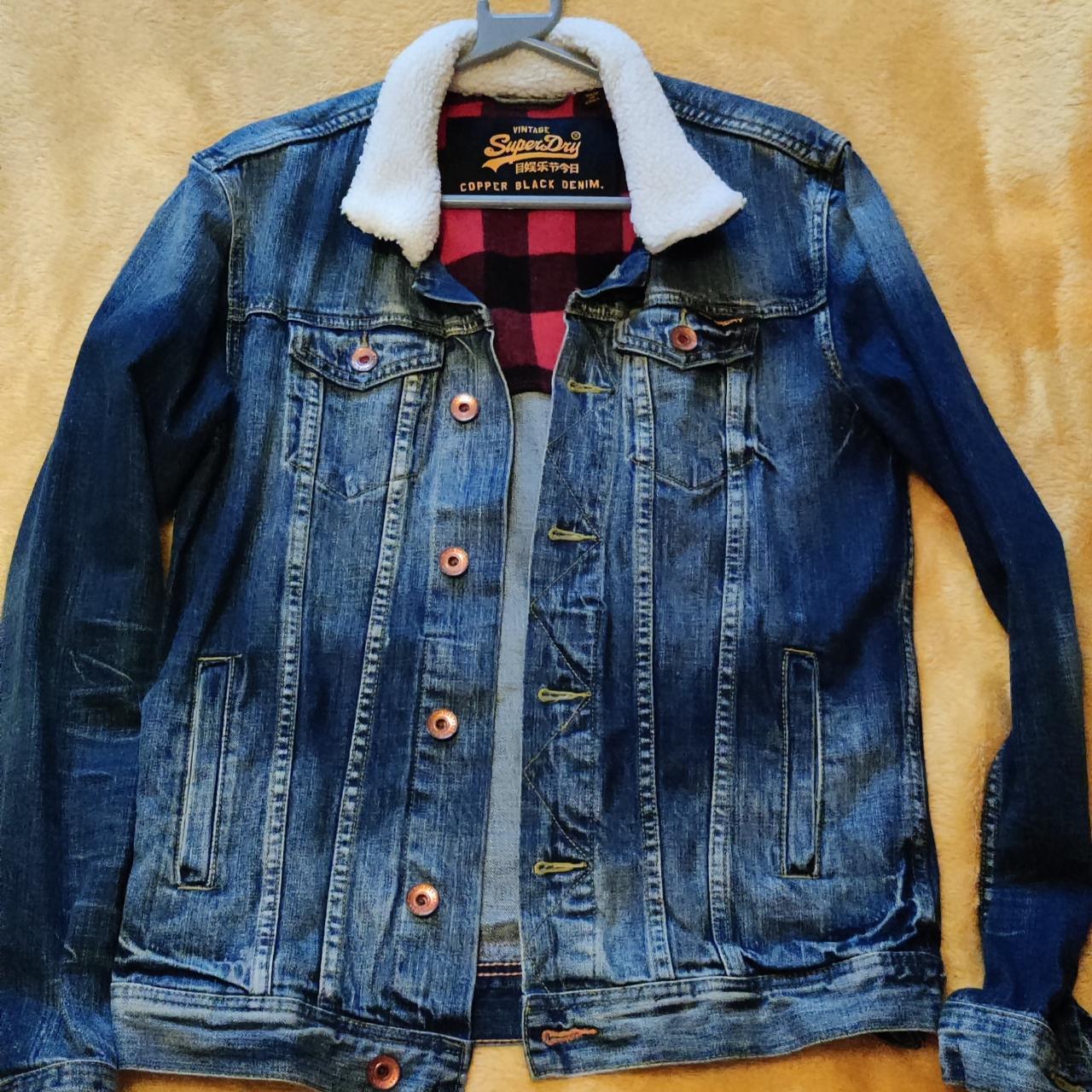 Superdry Denim Jacket Wool Collar Size... Depop