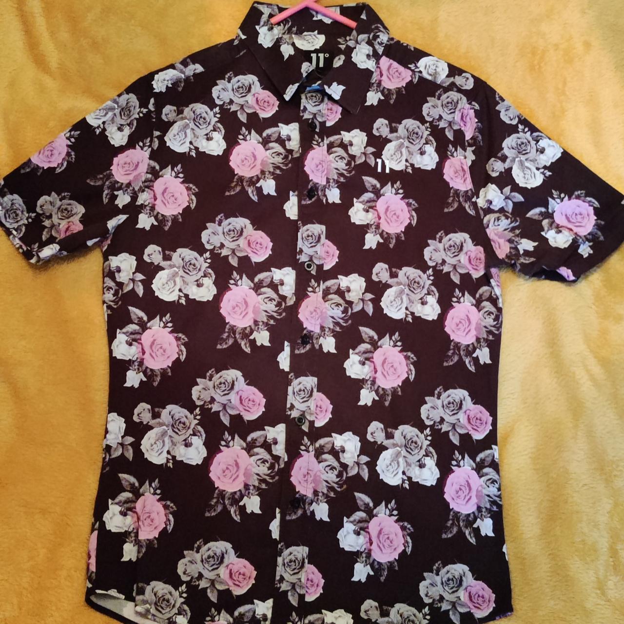 11 Degrees Short Sleeve Shirt - Black Floral Size:... - Depop