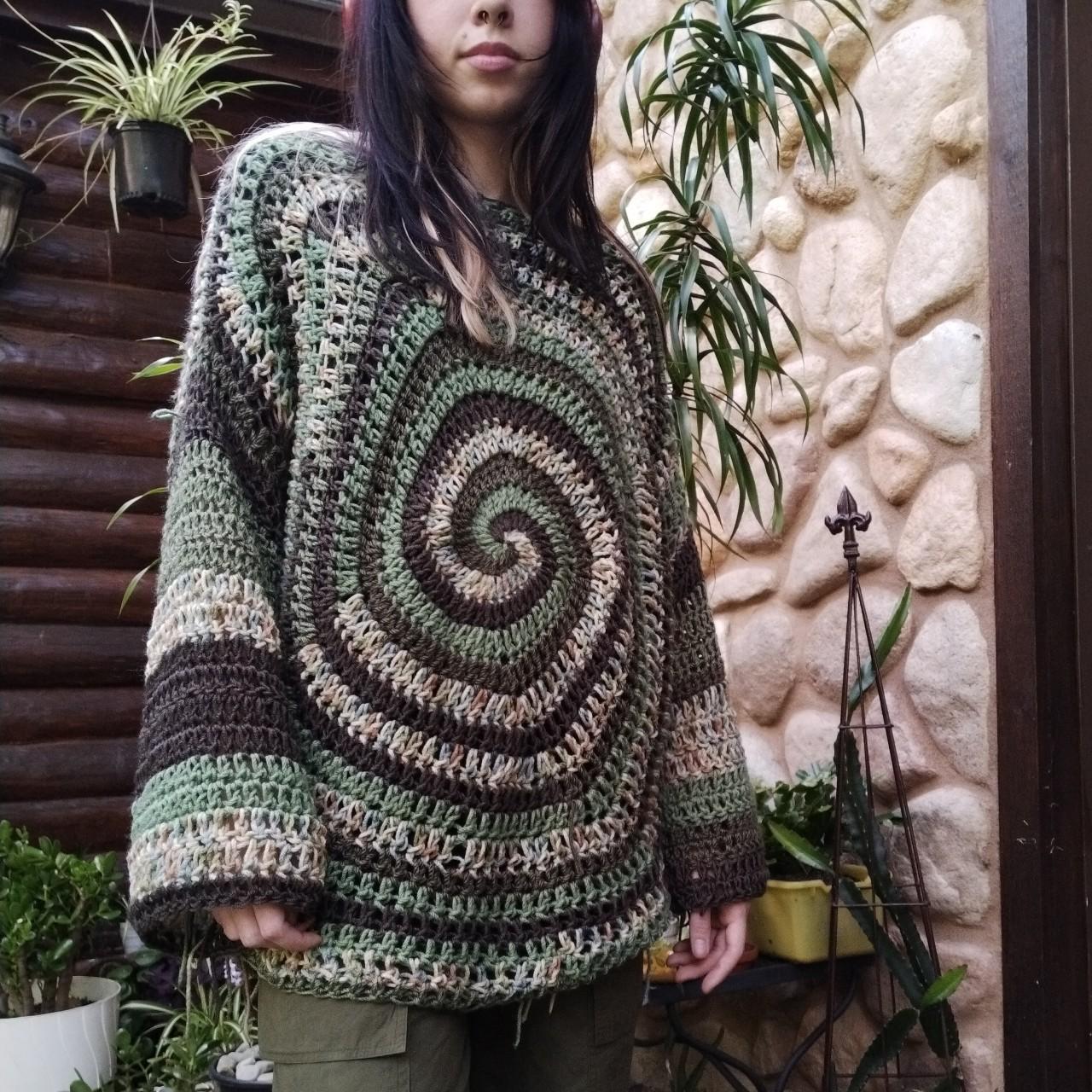 Earthy crochet spiral sweater! Handmade by... Depop