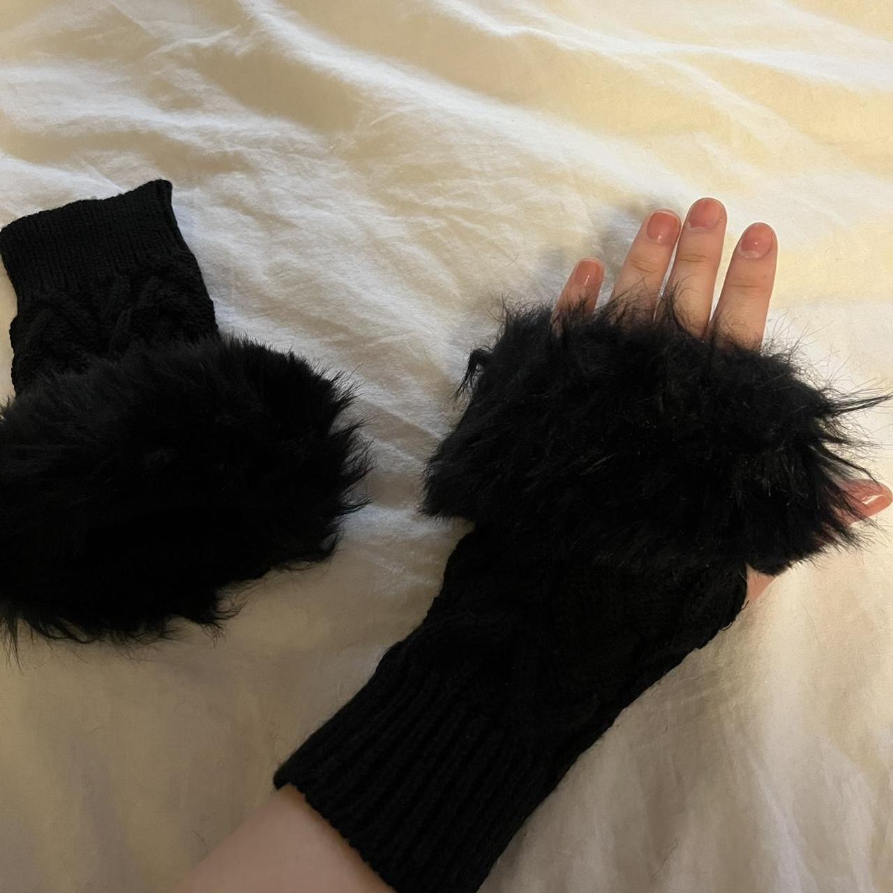 Faux Fur Fingerless Knitted Glove Depop 4450