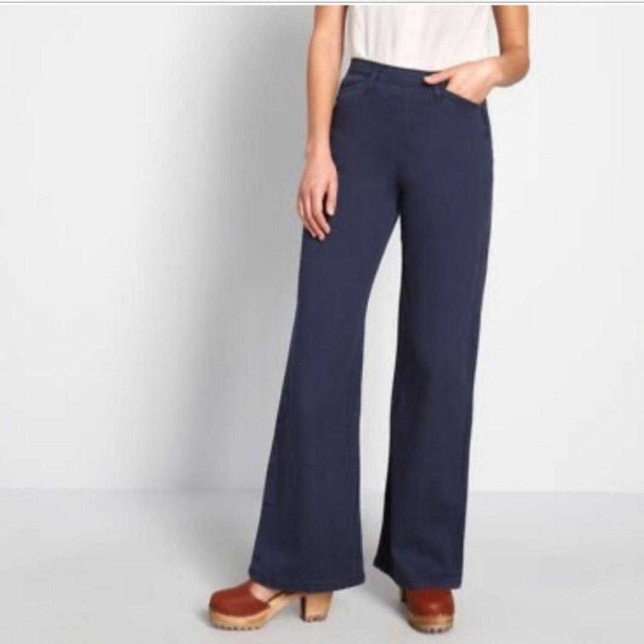 Modcloth The Boulder Flat Front Wide Leg Navy Pant Depop