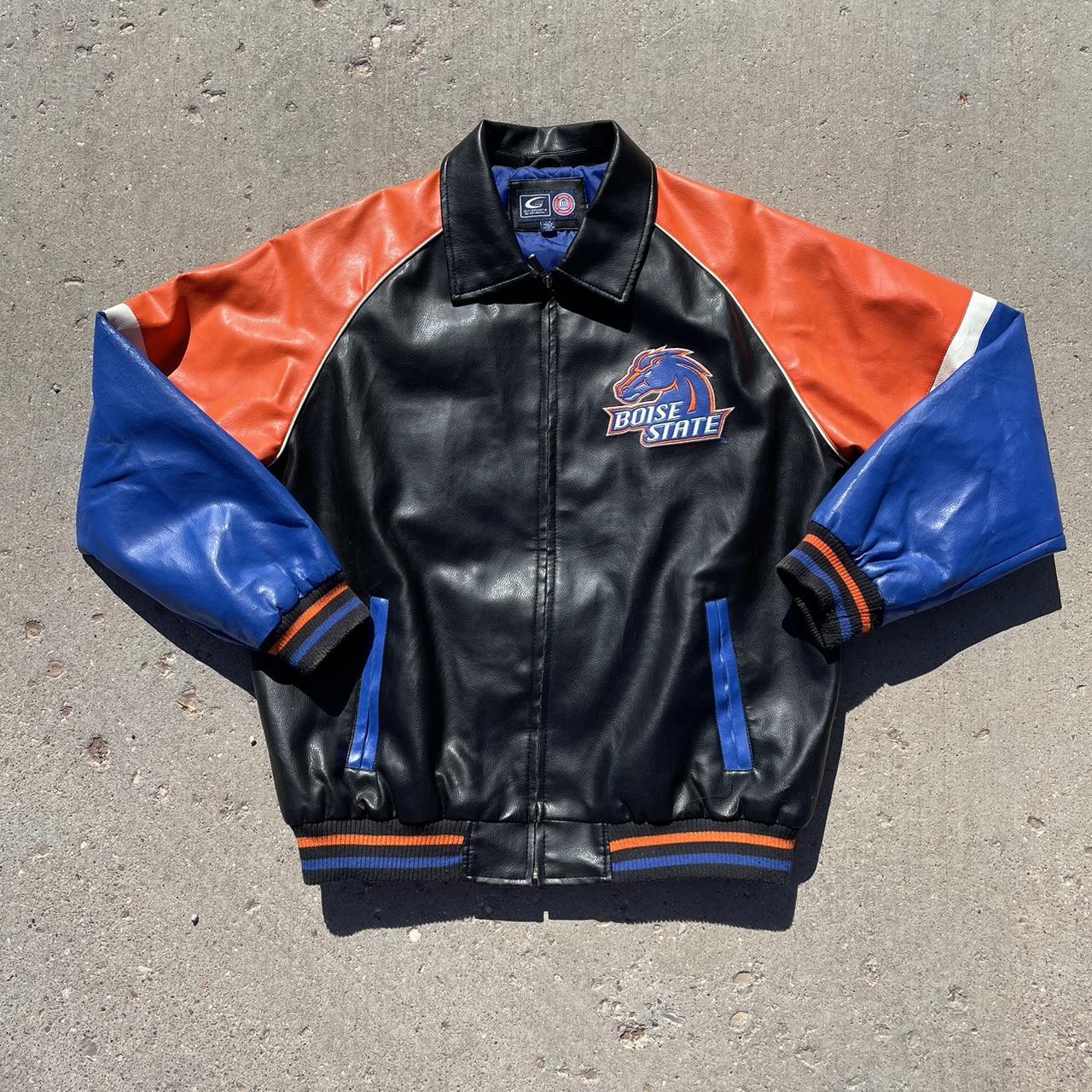 Vintage Boise state leather varsity jacket Size... Depop