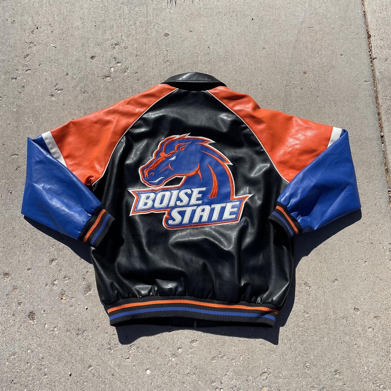 Vintage Boise state leather varsity jacket Size... Depop