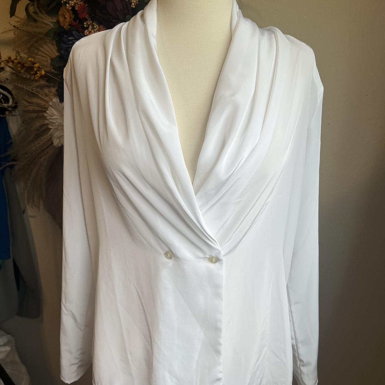 Vintage 80s Anna Kriste Ivory Satin Cowl Neck Drape... - Depop