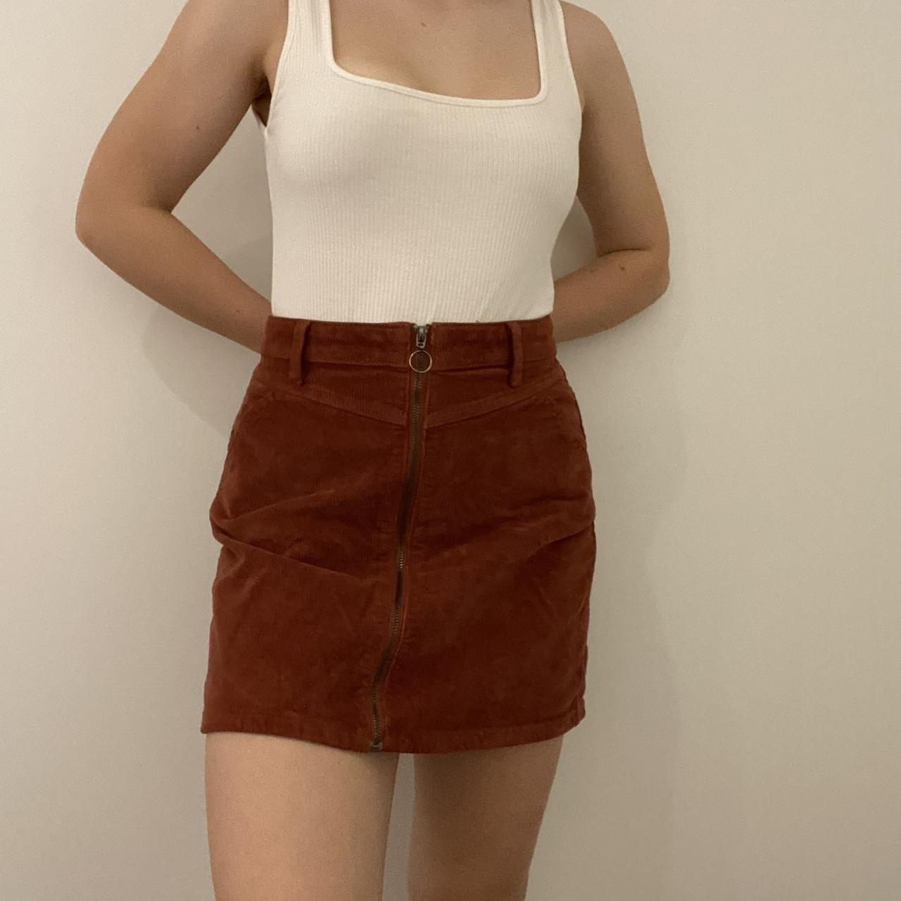 rust burnt orange zip up o ring corduroy... Depop